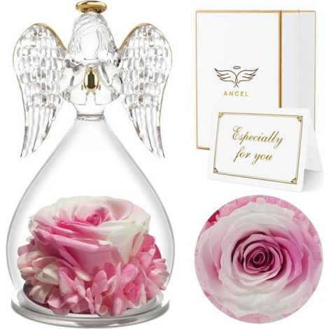 Fleurs Eternelles - - Rose Eternelle avec Ange Figurine - Cadeau Femme - Décoration - Durable (1/4)