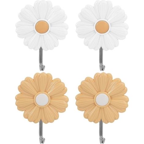 Lot De 4 Crochets AdhéSifs Muraux DéCoratifs Petite Marguerite Pour Chambre D'Enfant Porte Manteau Sans PerçAge AdhéSif Fort Pour Serviettes CléS VêTements