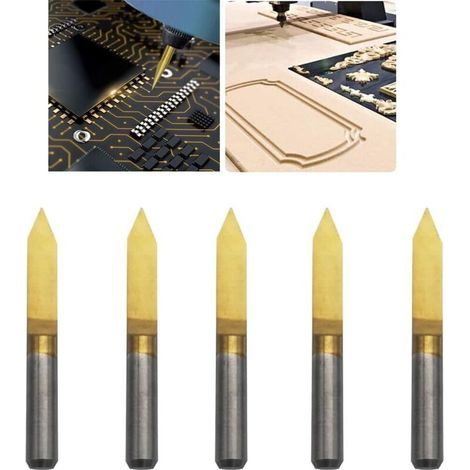 Fraise de Gravure CNC Router Bit, 45 Degrés 0.1 mm Pointe Carbure Bits, 3.175mm couteau enduit de titane CNC Routeur Outil Bit Set (5 Pcs) (1/5)
