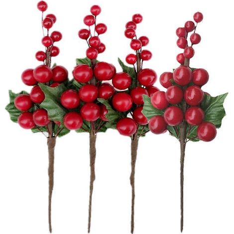 Bouquet de 4 baies artificielles, composition florale à faire soi-même, ornement rustique, décoration intérieure pour fête ou maison-19X7.5CM