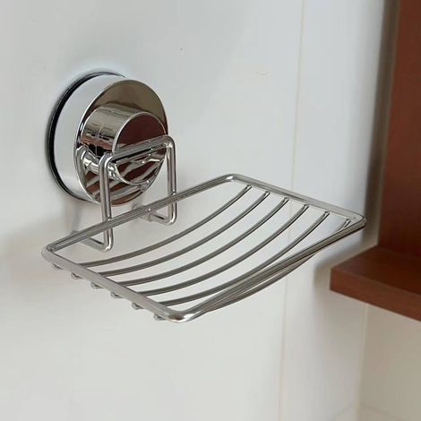 Porte savon mural en acier inoxydable avec système d'évacuation et ventouses pour fixation sur plan de travail de salle de bain 1 pièce (1/5)