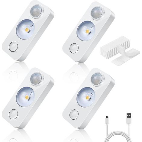 8 unidades - Luces LED tipo disco con sensor de movimiento – Recargables, adhesivas, inalámbricas – Luz blanca cálida, cable USB incluido (1/5)