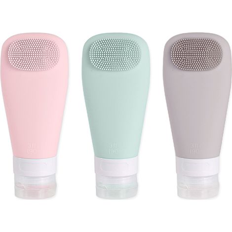 Lot de 3 flacons de voyage en silicone, 90 ml, étanches, avec large ouverture, pour shampooing et soins (1/5)