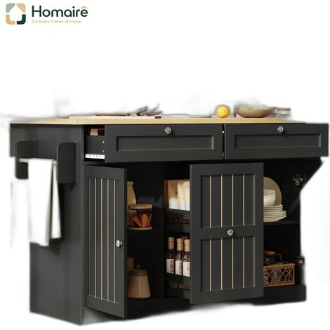 Desserte de cuisine noir avec rangement en mdf 120 x 70 x 92 cm HOMAIRE (1/5)