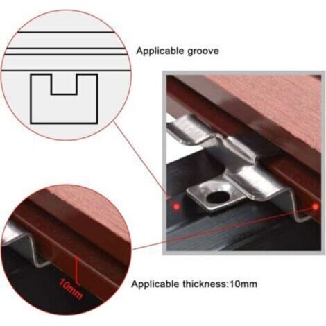 QORVA-Lot de 100 clips de fixation pour terrasse composite avec vis en acier inoxydable (hauteur 1 cm) (1/3)