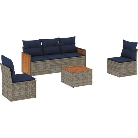 Maison Exclusive - Set Divani da Giardino 6 pz con Cuscini Grigio in Polyrattan (1/5)