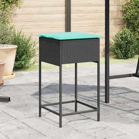 Garten-Barhocker mit Kissen 2 Stk. Schwarz Poly Rattan