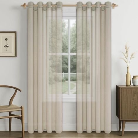 Rideau en tulle moka clair deux pièces pour salon et chambre, 134 cm x 210 cm (1/5)