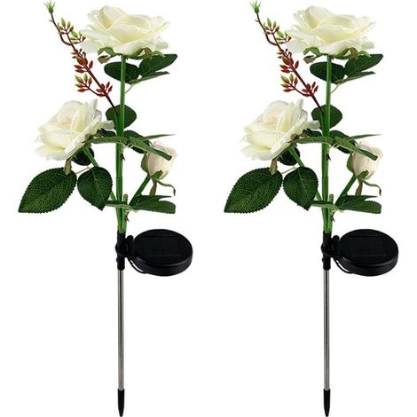 2 lampes solaires jardin, rose LED étanche IP65 avec panneau polycristal, décoration extérieure pour pelouse et allée