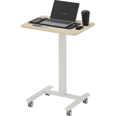 Bureau debout réglable en hauteur, support pour ordinateur portable, 4 roulettes pivotantes, 65 cm x 48 cm x 108 cm, jaune (1/5)