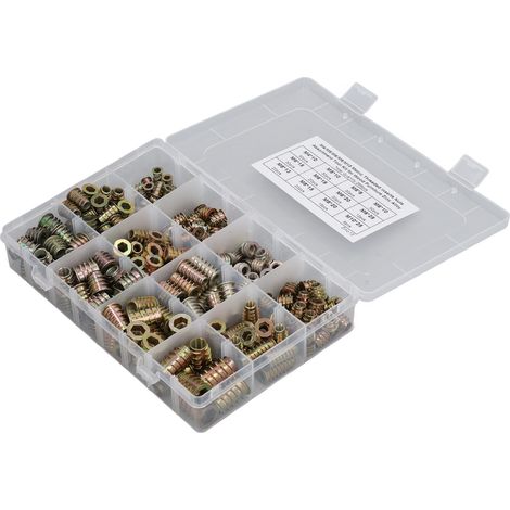 Kit 265 inserts filetés en alliage de zinc, écrous à visser pour bois pin et contreplaqué, boulons M4 M5 M6 M8 M10, assortiment de fixation pour meubles (1/5)
