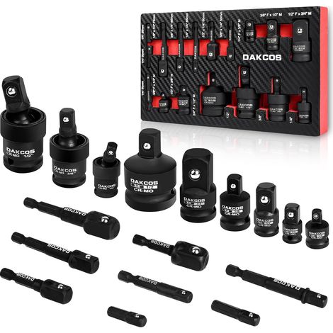 Lot de 17 adaptateurs douille à choc et impact cardan 1/4" 3/8" 1/2" (1/5)