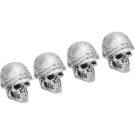 Lot de 4 bouchons de valve de pneu style crâne, anti-oxydation, universels pour voitures, camions, vélos et motos, argent (1/5)