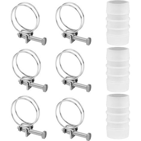 Juego de 6 abrazaderas de manguera de acero inoxidable de 36-40 mm, abrazaderas ajustables, abrazaderas metálicas con 3 conectores para tuberías de agua. (1/5)