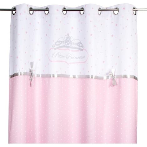Cortina infantil 'Princesse ruban' - rosa y blanco 140 x 260 cm - Atmosphera créateur d'intérieur
