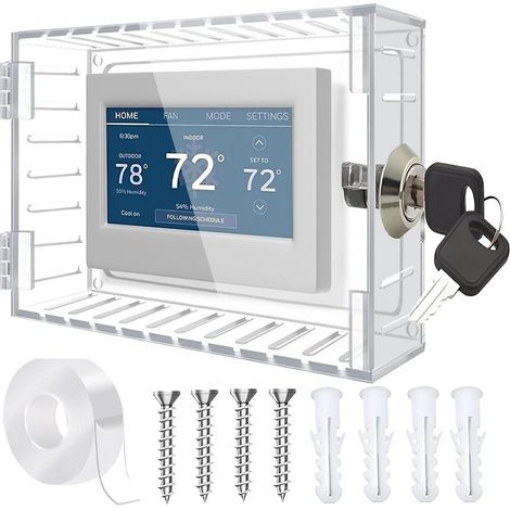 Couvercle de protection transparent pour thermostat avec clé  couvercle de protection universel verrouillable pour thermostat. (1/5)