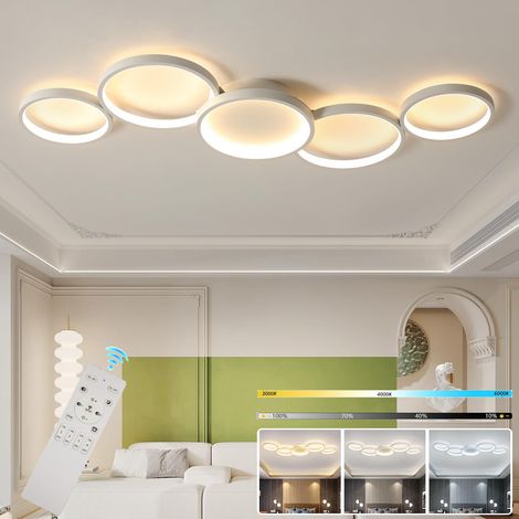 Plafonnier LED moderne, lustre LED rond à 5 têtes, plafonnier suspendu en métal, suspension LED à économie d'énergie, 3 températures de couleur (1/5)