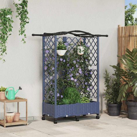vidaXL Hochbeet mit Rankgitter und Dach Grau 124 x 40 x 129 cm PP (1/5)