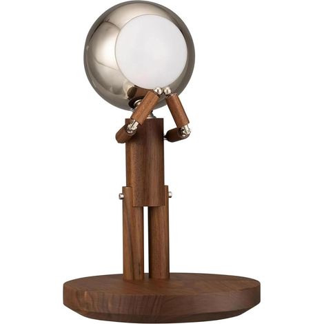 Lampe de Table Robot Bois Noir LED Sans Fil Bras Réglables Intensité Variable (1/3)