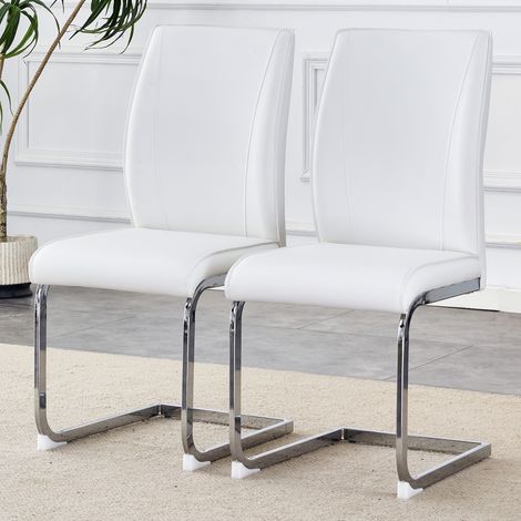 Design européen élégant: lot de 2 chaises, assise PU blanc, pieds métal argenté, alliant esthétique et modernité (1/5)