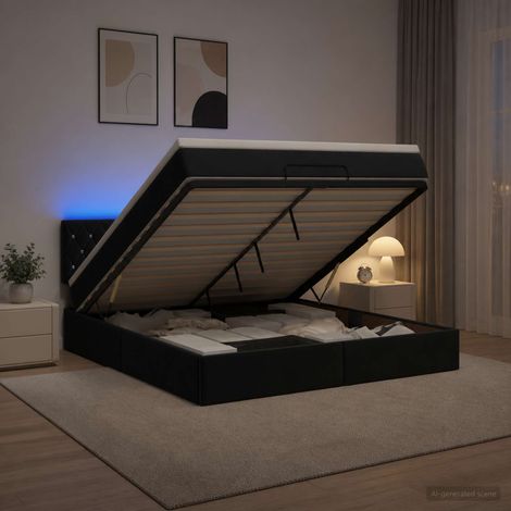 Lit coffre avec matelas et LED Noir 140 x 200 cm Velours (1/5)