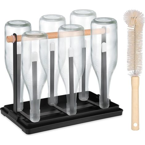 Porte-tasses, égouttoir élégant en métal noir pour 6 bouteilles, porte-bouteilles pour bouteilles et tasses (1/5)