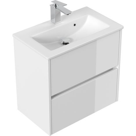 Badmöbel Taifun Slimline 60cm 2 grifflose SoftClose Auszüge weiß Hgl (1/5)