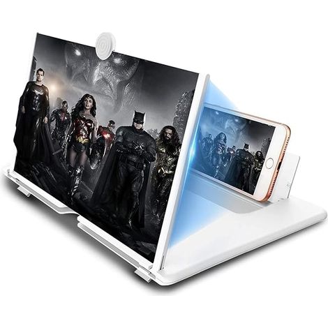 Lupa de pantalla brillante de 12 pulgadas, HD, antiluz azul, soporte flexible portátil para películas, vídeos y juegos, compatible con todos los smartphones (blanco) (1/5)