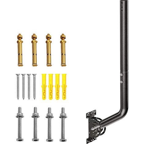 Support d’Antenne Réglable 71 cm avec Mât Ø35 mm, Fixation Murale, Toit et Gouttière, Support Pivotant en Acier Peint, Kit pour Antenne TV, WiFi, Station Météo, Noir