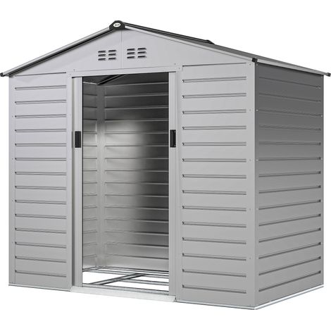 Abri de jardin 2,43 m² porte coulissante verrouillable toit en pente résistant intempéries gris 213x131x192 cm