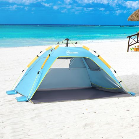 Tente plage escamotable porte articulée polyester fibre verre clair - Dimensions: 220x173x120 cm - Couleur: Bleu, Jaune