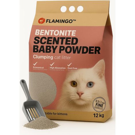 Litière pour Chats - Parfum Talc pour bébé - 12KG pour 10 SEMAINES - neutralisent les odeurs désagréables - douce pour les pattes - aussi pour les chatons (1/5)