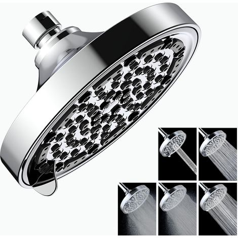 Kopfbrause Regendusche 6 Zoll, 5 Duschmodi, Hochdruck, Wassersparend, Chrom (1/5)
