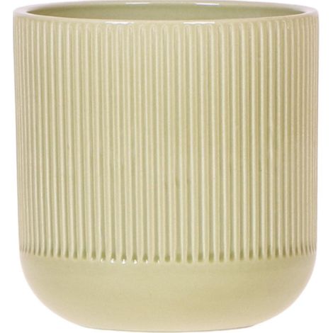 Cache-pot Vert Ø 9 cm - Pot de Fleurs Rond au Design Rétro avec Motif à Côtes - PANGIVO (1/3)