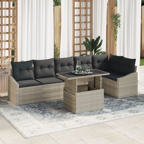 Garden Sofa Set 7 pcs Light Grey Poly Rattan vidaXL (1/5)