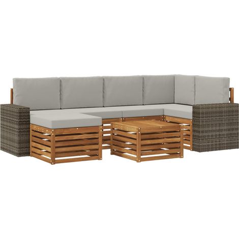 vidaXL Ensemble de canapés d'extérieur 7 pc Naturel et gris clair