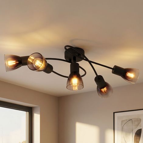 Lampada da soffitto, lampada da soggiorno a 5 luci, nera, metallo e vetro, L 58 cm (1/5)