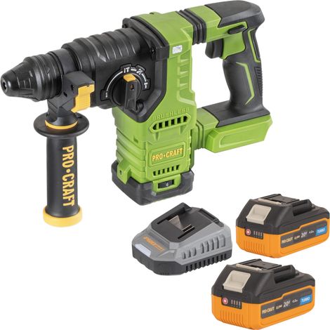Martillo perforador a batería Procraft PHA30bb 20 V 2,8 J SDS plus sin escobillas + 2 baterías de 4,0 Ah + cargador
