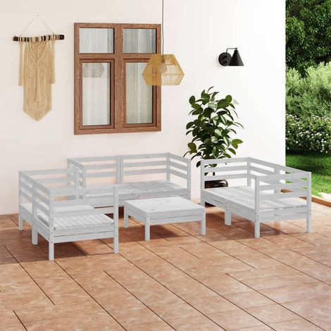 Salon de jardin 7 pcs Ensemble Table et Chaise de Jardin - Blanc Bois de pin massif BV469956 - BonneVie (1/5)