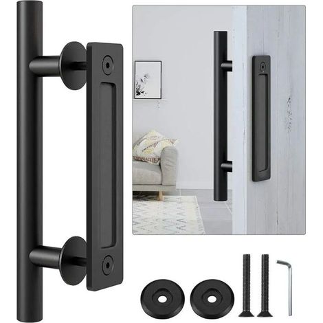 30CM Poignée de Porte Coulissante, Noires Avec Poignée de Porte Coulissante, Grande Taille Rustique, Convient pour Portails, Garages, Armoires A