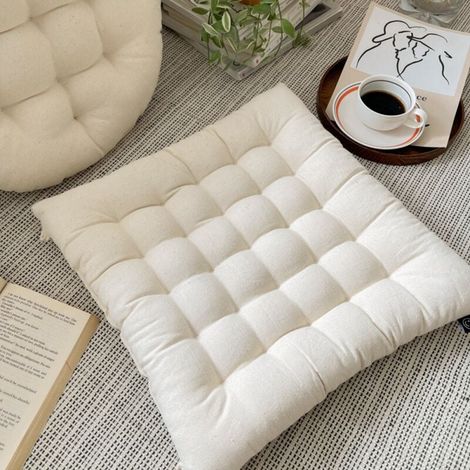（Square）Elegant chair cushion 40x40cm, cotton, machine washable, cream MUMU
