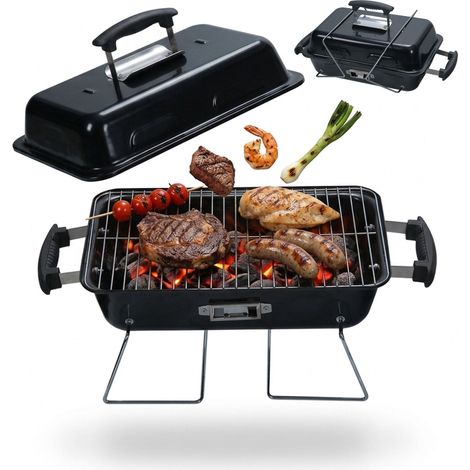 Foldable Tabletop Grill with Lid - Black, 36x56x30.5 cm (1/5)