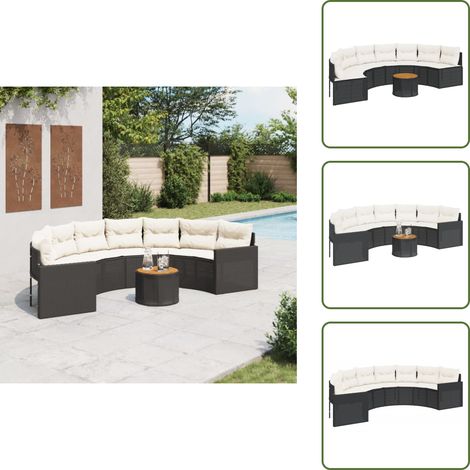 Canapé de jardin table coussins demi-rond noir résine tressée - Canapé De Jardin - Salon De Jardin - Ensemble De Jardin - Mobilier Extérieur - Résine Tressée (1/5)