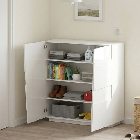 Dmora - Armario multiusos 2 puertas Zulimo, Armario multifuncional, Armario de 2 puertas, 120x44h126 cm, Blanco, con embalaje reforzado (1/5)