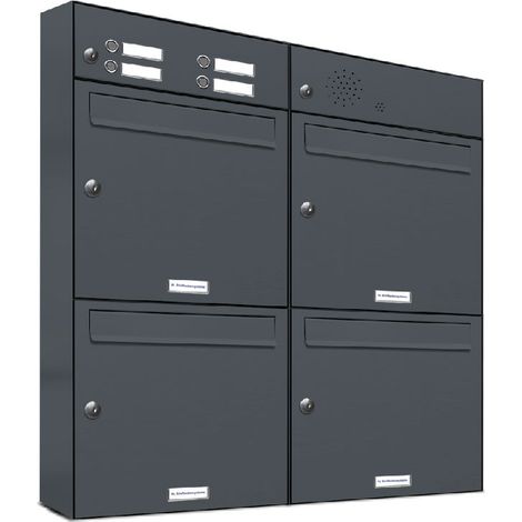4er Briefkasten Anlage Aufputz - Wandmontage RAL 7016 Anthrazit Klingel (1/5)
