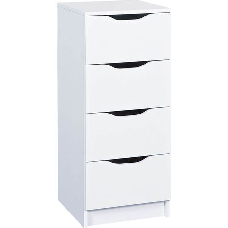 Altobuy – Chiffonnier 4 tiroirs blanc – Dimensions 41x40xH92 cm – Structure panneaux de particules – Glissières métalliques (1/5)