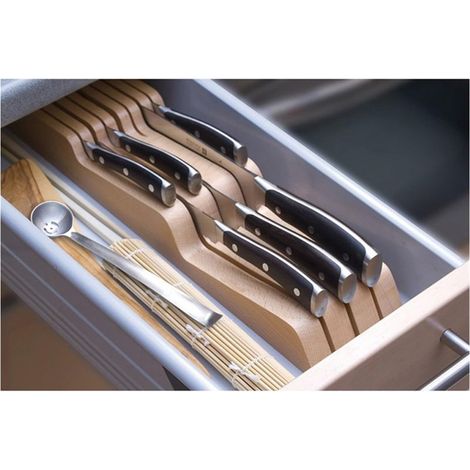 Ampio portacoltelli in legno con organizer per cassetti, ideale per famiglie e chef. (1/5)