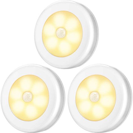 Veilleuse avec détecteur de Mouvement,lumière de Mouvement avec Batterie,Marche/arrêt Automatique,lumière de capteur LED,lumières d'armoire,pour Couloir,Chambre (Blanc chaud-3PCS) (1/4)