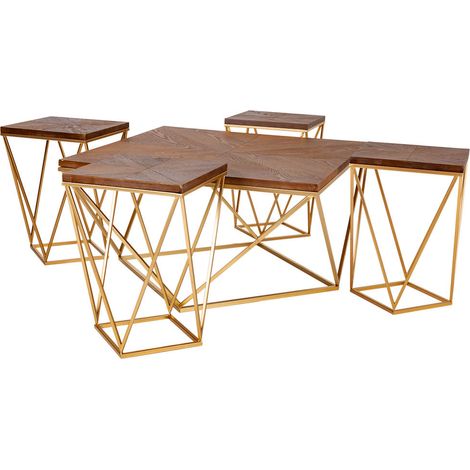 Set mesa de centro y 4 taburetes de metal doradas (1/5)