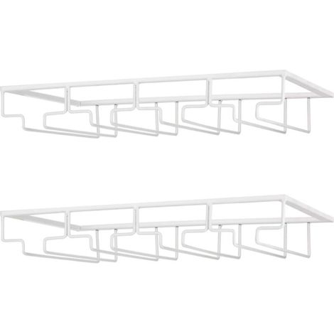 Support de Verre à Vin - Porte-Verres à Pied Suspendu sous Armoire en Métal avec Vis, Support de Rangement pour Verre en Fer Inoxydable avec 4 Rangées pour Cuisine, Bar, Restaurant Blanc (1/5)